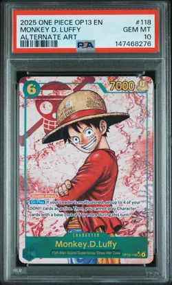 2025 ONE PIECE OP13-CARRYING ON HIS WILL ALTERNATE ART MONKEY D. LUFFY PSA 10 - Image 1