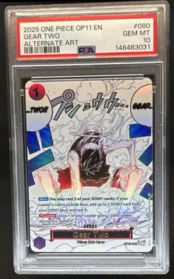 2025 One Piece A Fist of Divine Speed Gear Two Rare Alt Art #OP11-080 PSA 10 - Image 1