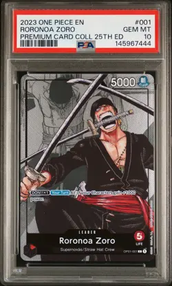 2023 ONE PIECE PREMIUM BANDAI COLLECTION 25TH EDITION #001 RORONOA ZORO PSA 10 - Image 1