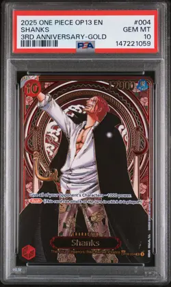2025 ONE PIECE OP13-CARRYING ON HIS WILL 3RD ANV-GOLD #004 SHANKS PSA 10 - Image 1