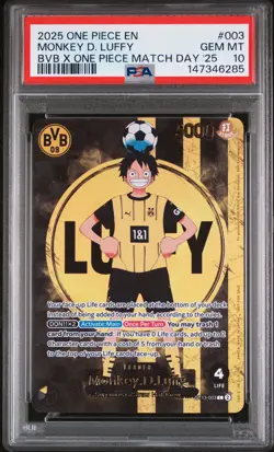 2025 ONE PIECE PROMOS BVB X ONE PIECE MATCH DAY 2025 #003 MONKEY D. LUFFY PSA 10 - Image 1