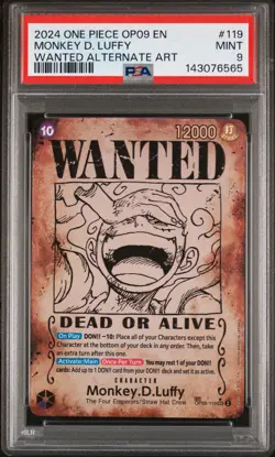 2024 ONE PIECE EMPERORS IN THE NEW WORLD WANTED ALT ART MONKEY D. LUFFY PSA 9 - Image 1