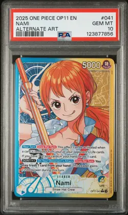 2025 ONE PIECE OP11-A FIST OF DIVINE SPEED ALTERNATE ART #041 NAMI PSA 10 - Image 1