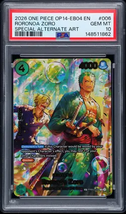 2026 ONE PIECE THE AZURE SEA'S SEVEN SPECIAL ALT ART #006 RORONOA ZORO PSA 10 - Image 1