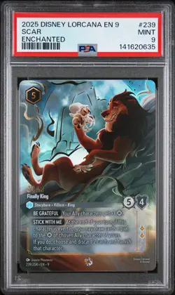 2025 DISNEY LORCANA EN 9-FABLED ENCHANTED #239 SCAR - FINALLY KING PSA 9 - Image 1
