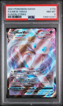 2021 POKEMON SWORD & SHIELD FUSION STRIKE #114 FULL ART/MEW VMAX PSA 8 - Image 1