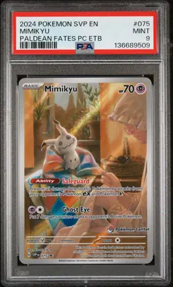 2024 POKEMON PALDEAN FATES POKEMON CENTER ETB PROMO SVP #075 MIMIKYU PSA 9 - Image 1