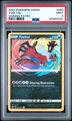 2021 POKEMON SWORD & SHIELD SHINING FATES #046 YVELTAL PSA 9 - Image 1