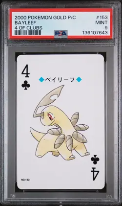 2000 POKEMON GOLD VERSION PLAYING CARDS 4 OF CLUBS #153 BAYLEEF PSA 9 - Image 1