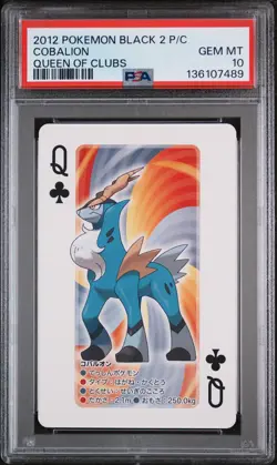 2012 POKEMON BLACK 2 PLAYING CARDS QUEEN OF CLUBS COBALION PSA 10 - Image 1