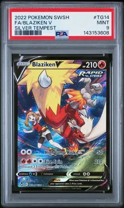 2022 POKEMON SWORD & SHIELD SILVER TEMPEST #TG14 FULL ART/BLAZIKEN V PSA 9 - Image 1