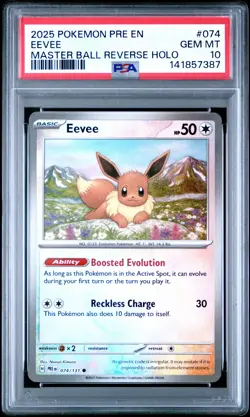 2025 POKEMON PRE EN-PRISMATIC EVOLUTIONS MASTER BALL REVERSE HOLO EEVEE PSA 10 - Image 1
