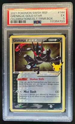 2021 Pokemon SWSH BSP Greninja Gold Star Celebrations Trainer Box #SWSH144 PSA 5 - Image 1