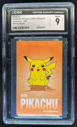 1999 Pokemon Stickers Bilingual Sandylion Pikachu Sitting Down #25 CGC 9 MINT - Image 1