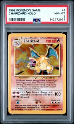 1999 POKEMON BASE SET UNLIMITED #4 CHARIZARD-HOLO PSA 8 - Image 1