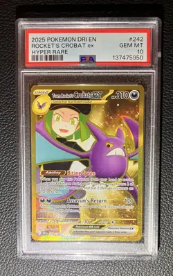 POKEMON 2025 DESTINED RIVALS TEAM ROCKET'S CROBAT EX H. RARE 242 PSA 10 - Image 1
