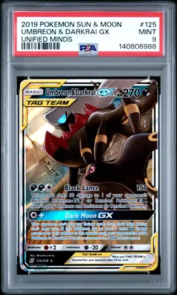 2019 POKEMON SUN & MOON UNIFIED MINDS #125 UMBREON & DARKRAI GX PSA 9 - Image 1