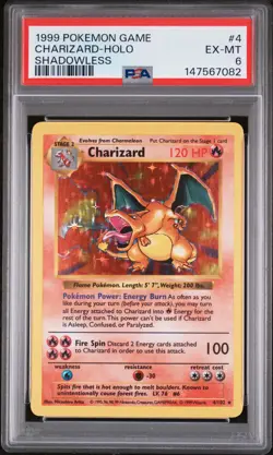 1999 POKEMON BASE SET SHADOWLESS #4 CHARIZARD-HOLO PSA 6 - Image 1