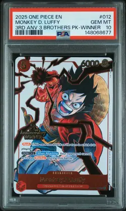 2025 ONE PIECE 3RD ANNIV TOURNAMENT 3 BROTHERS PACK WINNER MONKEY D LUFFY PSA 10 - Image 1