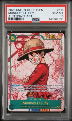 2025 ONE PIECE OP13-CARRYING ON HIS WILL ALTERNATE ART MONKEY D. LUFFY PSA 10 - Image 1