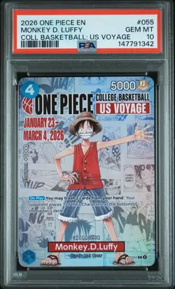 2026 ONE PIECE PROMOS COLLEGE BASKETBALL : US VOYAGE MONKEY D. LUFFY PSA 10 - Image 1