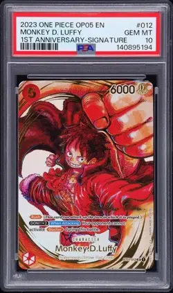 2023 ONE PIECE OP05 #012 MONKEY D. LUFFY 1ST ANNIVERSARY SIGNATURE PSA 10 - Image 1