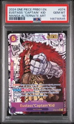 2024 ONE PIECE PRB01 MANGA ALTERNATE ART #074 EUSTASS "CAPTAIN" KID PSA 10 - Image 1