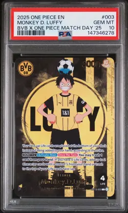 2025 ONE PIECE PROMOS BVB X ONE PIECE MATCH DAY 2025 #003 MONKEY D. LUFFY PSA 10 - Image 1