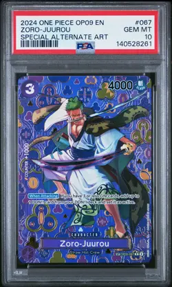 2024 ONE PIECE EMPERORS IN THE NEW WORLD SPECIAL ALT ART #067 ZORO-JUUROU PSA 10 - Image 1