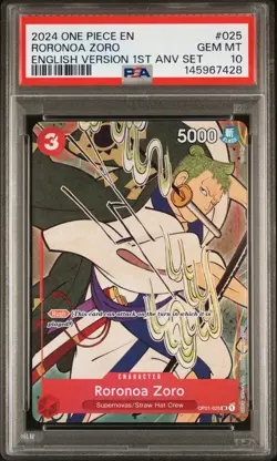 2024 ONE PIECE ENGLISH VERSION 1ST ANNIVERSARY SET #025 RORONOA ZORO PSA 10 - Image 1