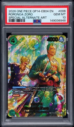 2026 ONE PIECE EB04-THE AZURE SEA'S SEVEN ALTERNATE ART #006 RORONOA ZORO PSA 10 - Image 1