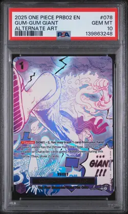 2025 ONE PIECE PRB02-PREMIUM BOOSTER ALTERNATE ART #078 GUM-GUM GIANT PSA 10 - Image 1