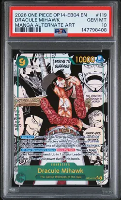 2026 ONE PIECE THE AZURE SEA'S SEVEN MANGA ALT ART #119 DRACULE MIHAWK PSA 10 - Image 1