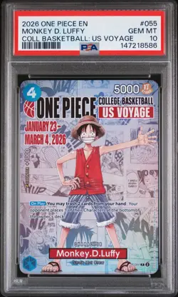 2026 ONE PIECE PROMOS COLLEGE BASKETBALL US VOYAGE MONKEY D. LUFFY PSA 10 - Image 1