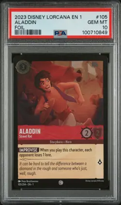 2023 DISNEY LORCANA EN 1-THE FIRST CHAPTER FOIL #105 ALADDIN - STREET RAT PSA 10 - Image 1