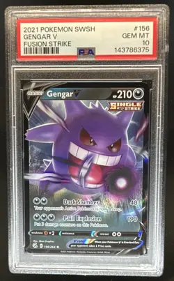 2021 Pokemon SWSH Fusion Strike Gengar V #156/264 PSA 10 - Image 1
