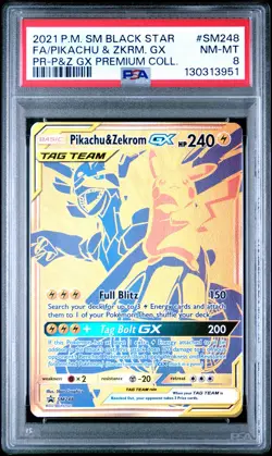 2021 POKEMON SM BLACK STAR PROMO #SM248 FULL ART/PIKACHU & ZEKROM GX PSA 8 - Image 1