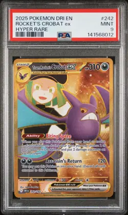 2025 POKEMON DRI EN-DESTINED RIVALS HYPER RARE TEAM ROCKET'S CROBAT EX PSA 9 - Image 1