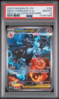 2025 POKEMON PFL SPECIAL ILLUSTRATION RARE #125 MEGA CHARIZARD X EX PSA 10 - Image 1