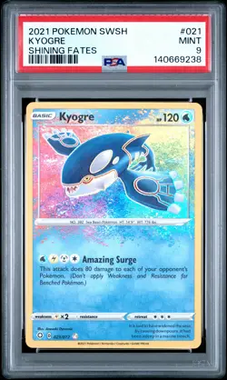 2021 POKEMON SWORD & SHIELD SHINING FATES #021 KYOGRE PSA 9 - Image 1