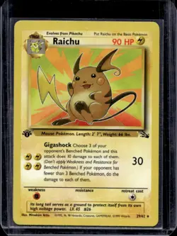 1999 Pokemon Fossil 1st Edition Raichu #29/62 - Image 1