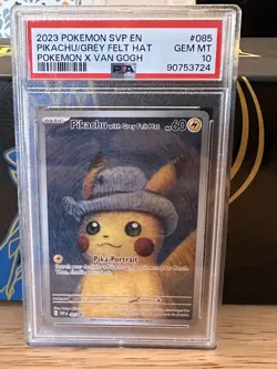 2023 Pokemon SVP 085 Pikachu w/ Grey Felt Hat Van Gogh PSA 10 GEM MINT Promo - Image 1