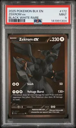 2025 POKEMON BLK EN-BLACK BOLT BLACK WHITE RARE #172 ZEKROM EX PSA 9 - Image 1