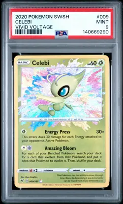 2020 POKEMON SWORD & SHIELD VIVID VOLTAGE #009 CELEBI PSA 9 - Image 1