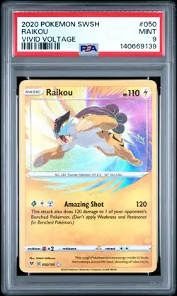 2020 POKEMON SWORD & SHIELD VIVID VOLTAGE #050 RAIKOU PSA 9 - Image 1