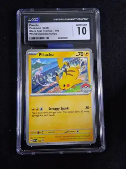 2024 POKEMON SVP EN-SV BLACK STAR PROMO WORLD CHAMPIONSHIPS #190 PIKACHU CGC 10 - Image 1