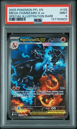 2025 POKEMON PFL SPECIAL ILLUSTRATION RARE #125 MEGA CHARIZARD X EX PSA 9 - Image 1