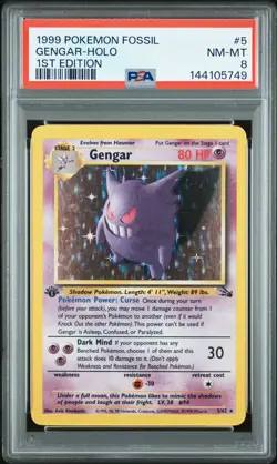 1999 POKEMON FOSSIL 1ST EDITION #5 GENGAR-HOLO PSA 8 - Image 1