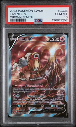2023 POKEMON SWORD & SHIELD CROWN ZENITH #GG36 FULL ART/ENTEI V PSA 10 - Image 1