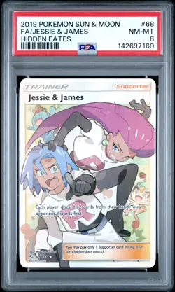 2019 POKEMON SUN & MOON HIDDEN FATES #68 FULL ART/JESSIE & JAMES PSA 8 - Image 1